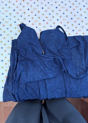 Saten Parlak Lacivert Hamile Uzun Elbise - Görsel 4