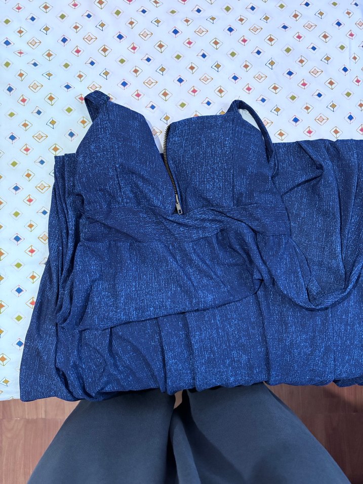 Saten Parlak Lacivert Hamile Uzun Elbise - Görsel 4