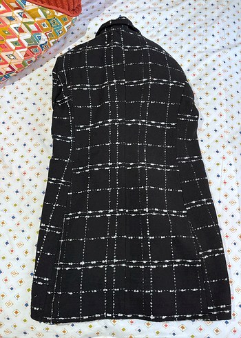 Düğmeli Siyah Kareli Midi Kadın Kaban - Görsel 5