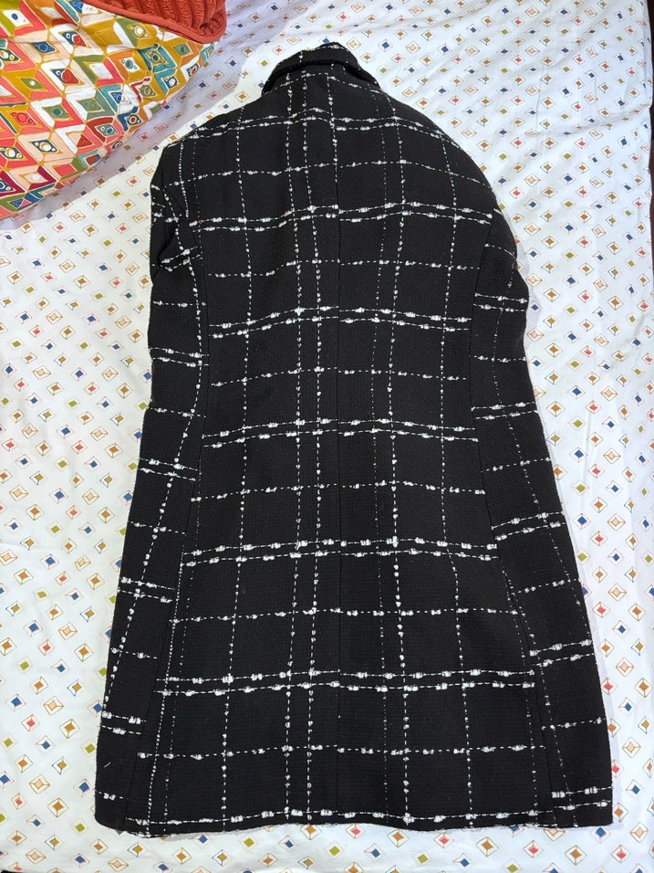 Düğmeli Siyah Kareli Midi Kadın Kaban - Görsel 5