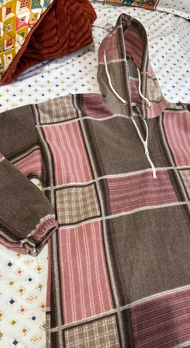 Kapüşonlu Bohem Bornoz Kahverengi Gri - Görsel 4