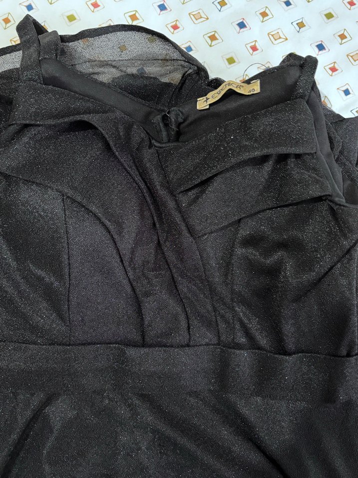 Uzun Siyah V Yaka Drapeli Abiye Elbise - Görsel 4