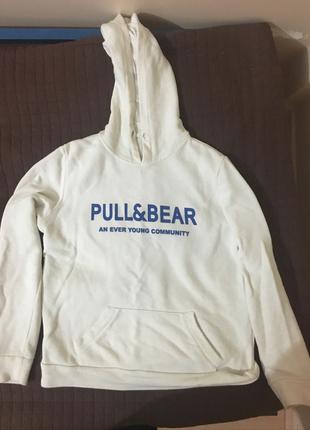Pull and Bear Beyaz sweat kapşonlu