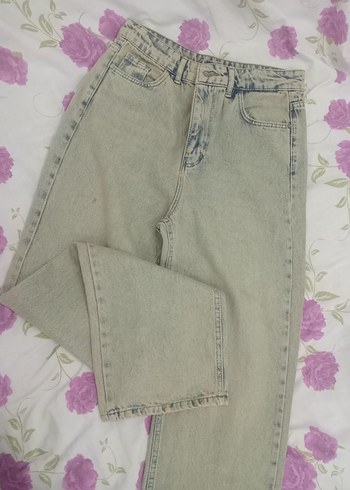 Dökümlü Kesim Bej Denim Pantolon - Görsel 2