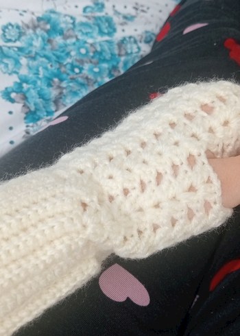 Beyaz Örgü Bohem Kadın Eldiveni - Görsel 3