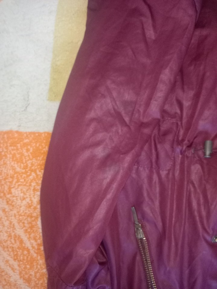 bordo parlak Kadın mont Fermuarlı Midi Boy - Görsel 3