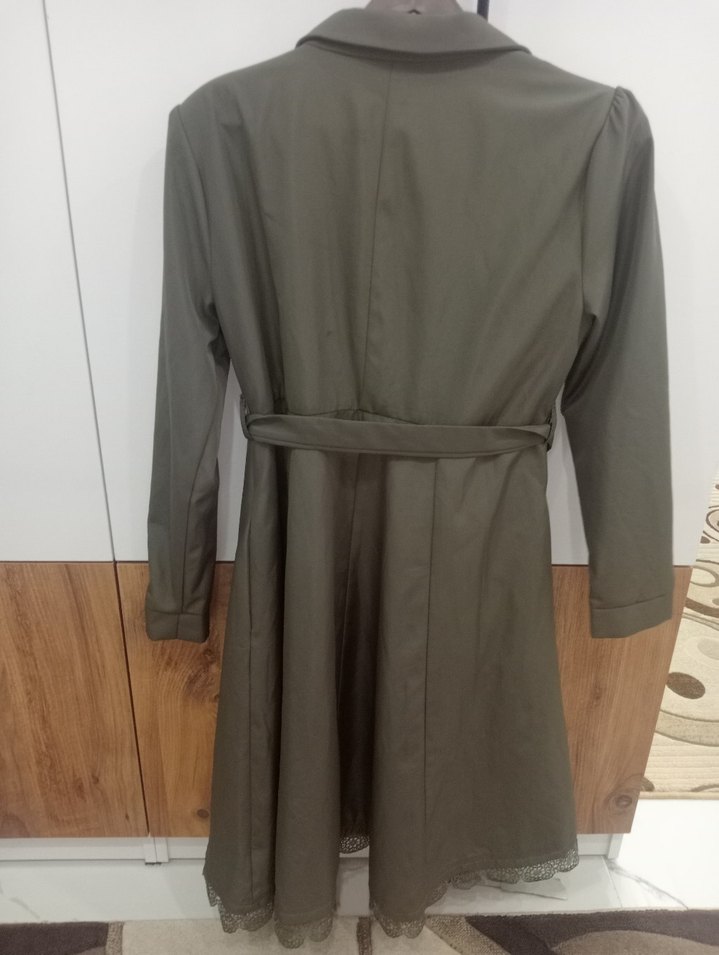 Düğmeli haki Uzun Kadın Trençkot - Görsel 2