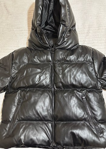 Siyah Deri Mini Kemerli Kadın Kışlık mont - Görsel 2