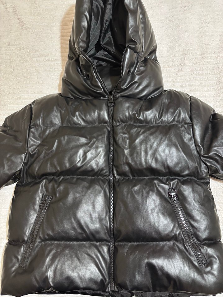 Siyah Deri Mini Kemerli Kadın Kışlık mont - Görsel 2