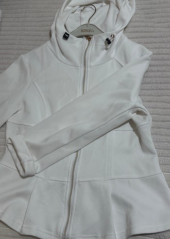 Beyaz Fermuarlı Kadın Spor Ceket - Görsel 2