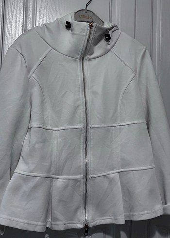 Beyaz Fermuarlı Kadın Spor Ceket - Görsel 5