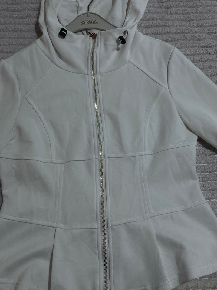 Beyaz Fermuarlı Kadın Spor Ceket - Görsel 3