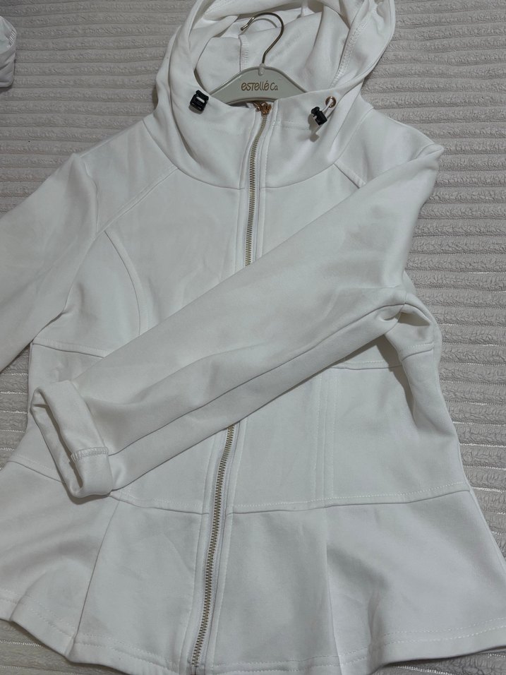 Beyaz Fermuarlı Kadın Spor Ceket - Görsel 2