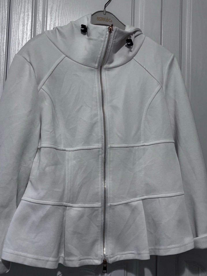 Beyaz Fermuarlı Kadın Spor Ceket - Görsel 5