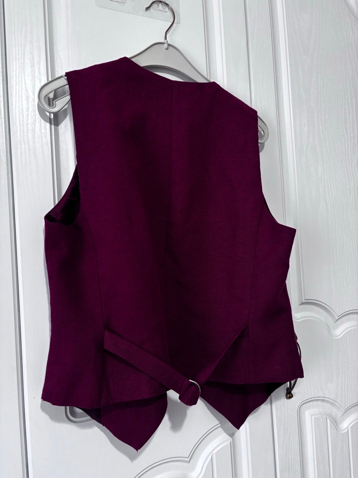 Düğmeli Bordo Kadın Yelek - Görsel 2