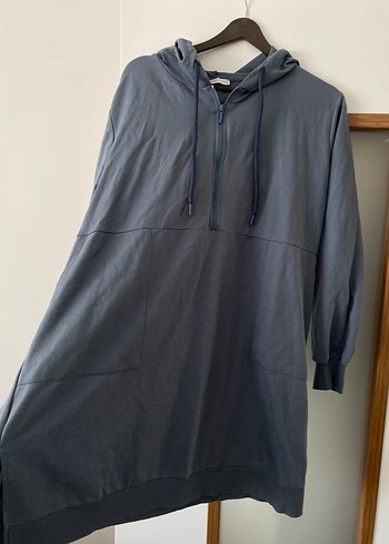 LC Waikiki Mavi Kapüşonlu Midi Sweatshirt