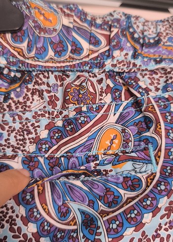 l Beden Mavi Batik Desenli Bol Kesim Mini Şort