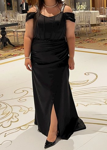 Siyah Uzun Drapeli  Büyük Beden Abiye - Görsel 4