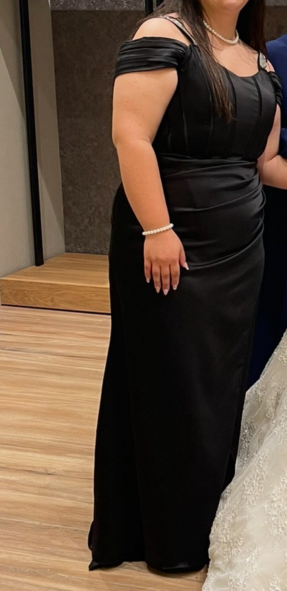 Siyah Uzun Drapeli  Büyük Beden Abiye - Görsel 5