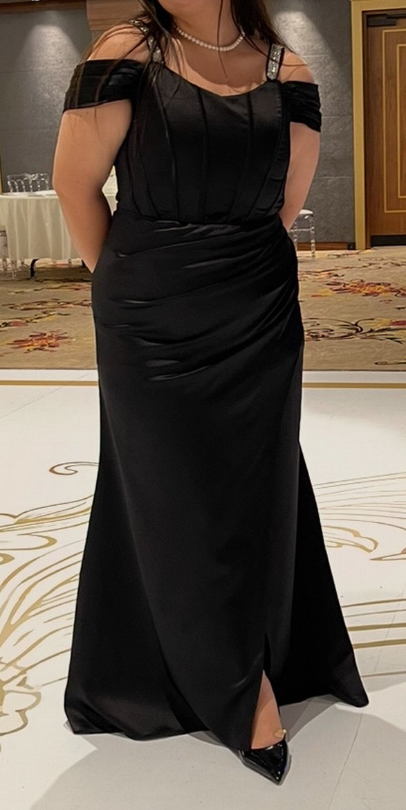 Siyah Uzun Drapeli  Büyük Beden Abiye - Görsel 3