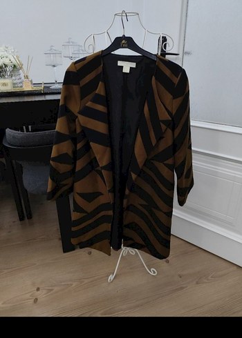 H&M Kahverengi Zebra Desenli Midi Ceket