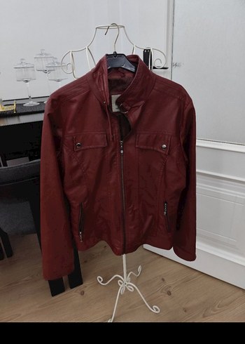 Kadın Bordo Deri Biker Ceket