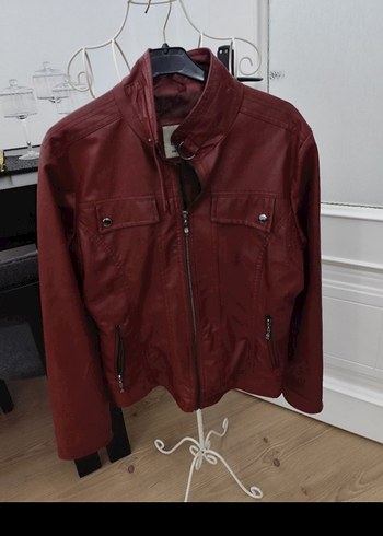 Derimod Kadın Bordo Deri Biker Ceket