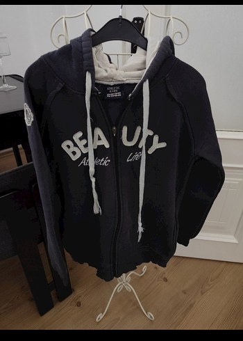 Gri Kapüşonlu Fermuarlı Sweatshirt