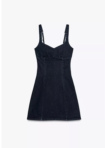 s Beden lacivert Renk ZARA SIFIR ETİKETLİ Lacivert Denim Mini Elbise