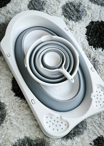 Babymall Katlanabilir Bebek Banyo Küveti,Kova ve Maşrapa