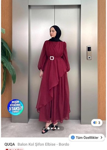 Bordo Uzun Drapeli Kadın Elbise - Görsel 9