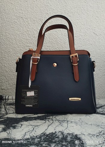 Klasik Şıklıkta Mavi Deri Kadın Çanta - Görsel 4