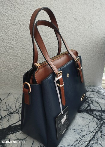 Klasik Şıklıkta Mavi Deri Kadın Çanta - Görsel 6