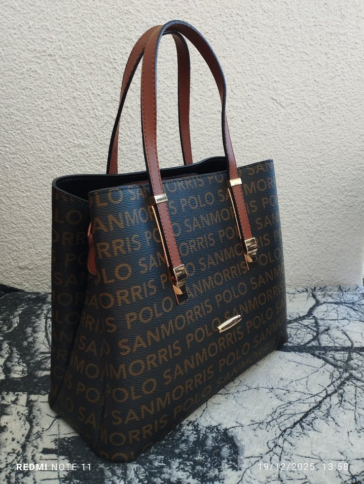 Kahverengi Deri Baskılı Kadın Çanta - Görsel 5