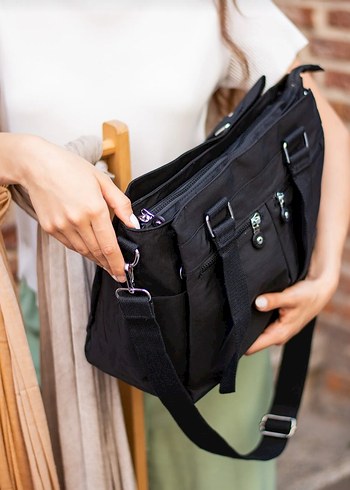 Siyah Bağlama Desenli Kadın Çapraz Çanta su geçirmez - Görsel 3