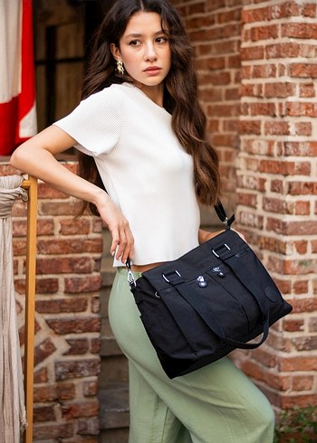 Siyah Bağlama Desenli Kadın Çapraz Çanta su geçirmez - Görsel 2