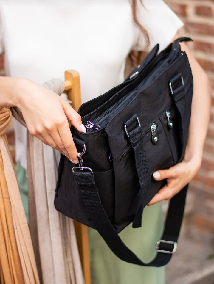 Siyah Bağlama Desenli Kadın Çapraz Çanta su geçirmez - Görsel 3