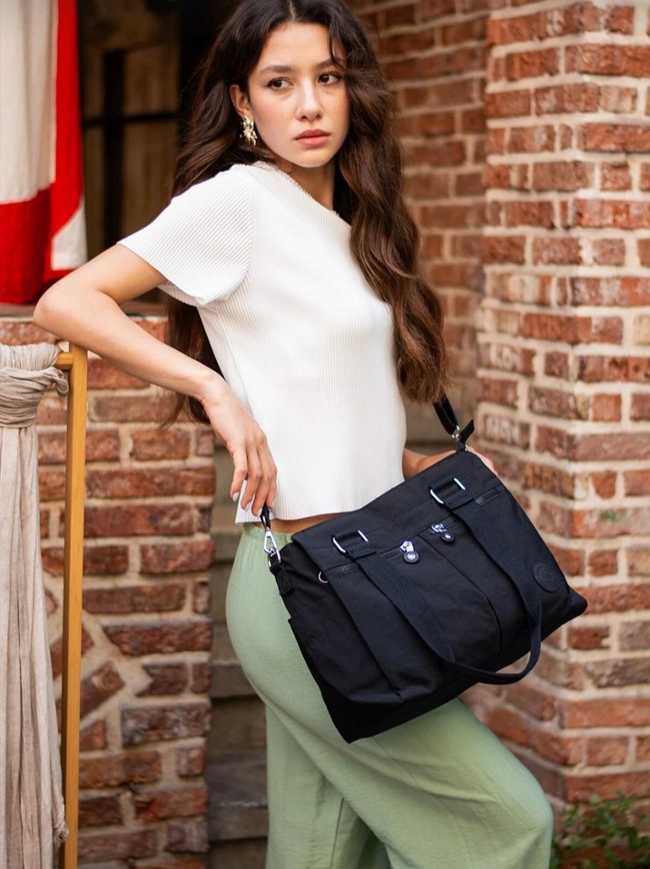 Siyah Bağlama Desenli Kadın Çapraz Çanta su geçirmez - Görsel 2