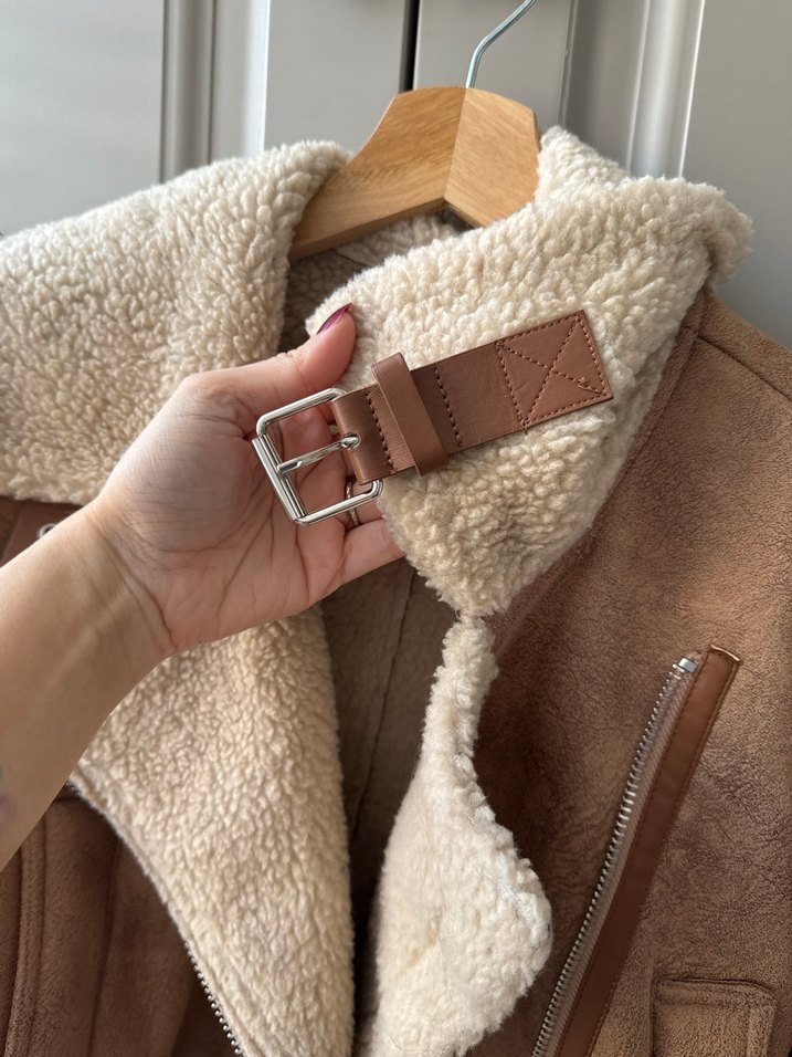 Kürklü Bej Süet Kadın Ceket - Görsel 3