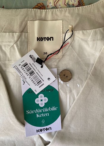 Bej Keten V Yaka Kolsuz Kadın Yelek - Görsel 3