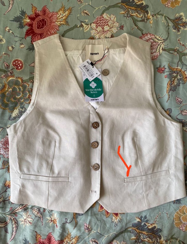 Bej Keten V Yaka Kolsuz Kadın Yelek - Görsel 2