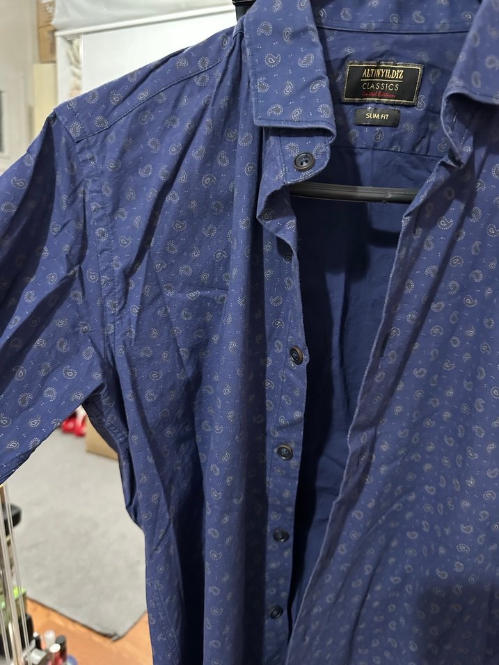 Lacivert Baskılı Erkek Gömlek - Görsel 3