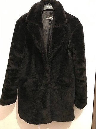 Siyah peluş bershka model mont