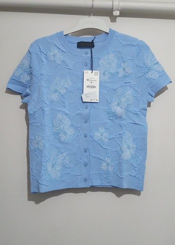 Mavi Kısa Kollu Düğmeli Triko Hırka Orjinal Zara - Görsel 5