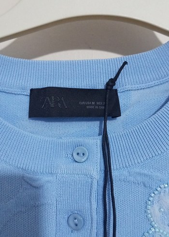 Mavi Kısa Kollu Düğmeli Triko Hırka Orjinal Zara - Görsel 3
