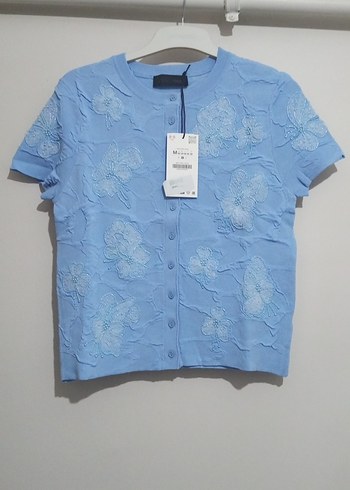 Mavi Kısa Kollu Düğmeli Triko Hırka Orjinal Zara - Görsel 6