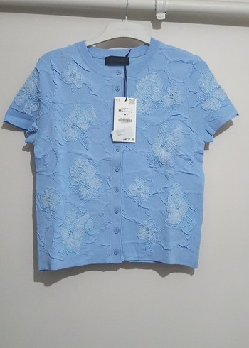 Mavi Kısa Kollu Düğmeli Triko Hırka Orjinal Zara - Görsel 4