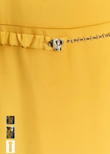 Sarı Midi Kadın Elbise, Kemerli, Kolsuz - Görsel 6