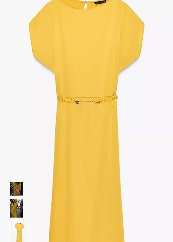 Sarı Midi Kadın Elbise, Kemerli, Kolsuz - Görsel 4