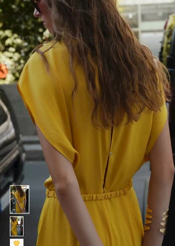 Sarı Midi Kadın Elbise, Kemerli, Kolsuz - Görsel 3